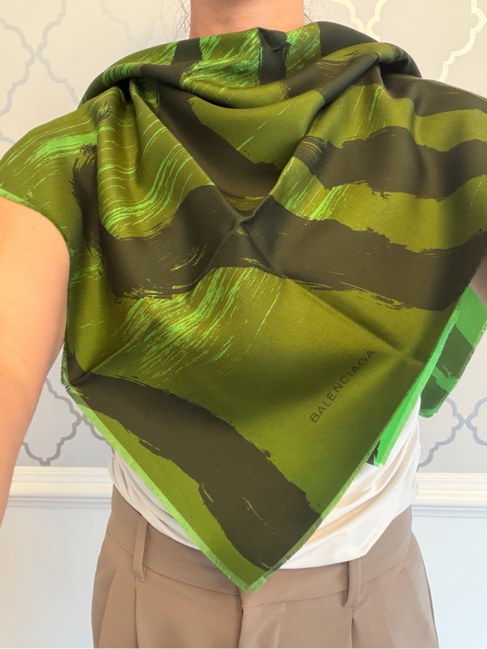 Balenciaga Green Abstract Silk Scarf - Picture 5 of 6